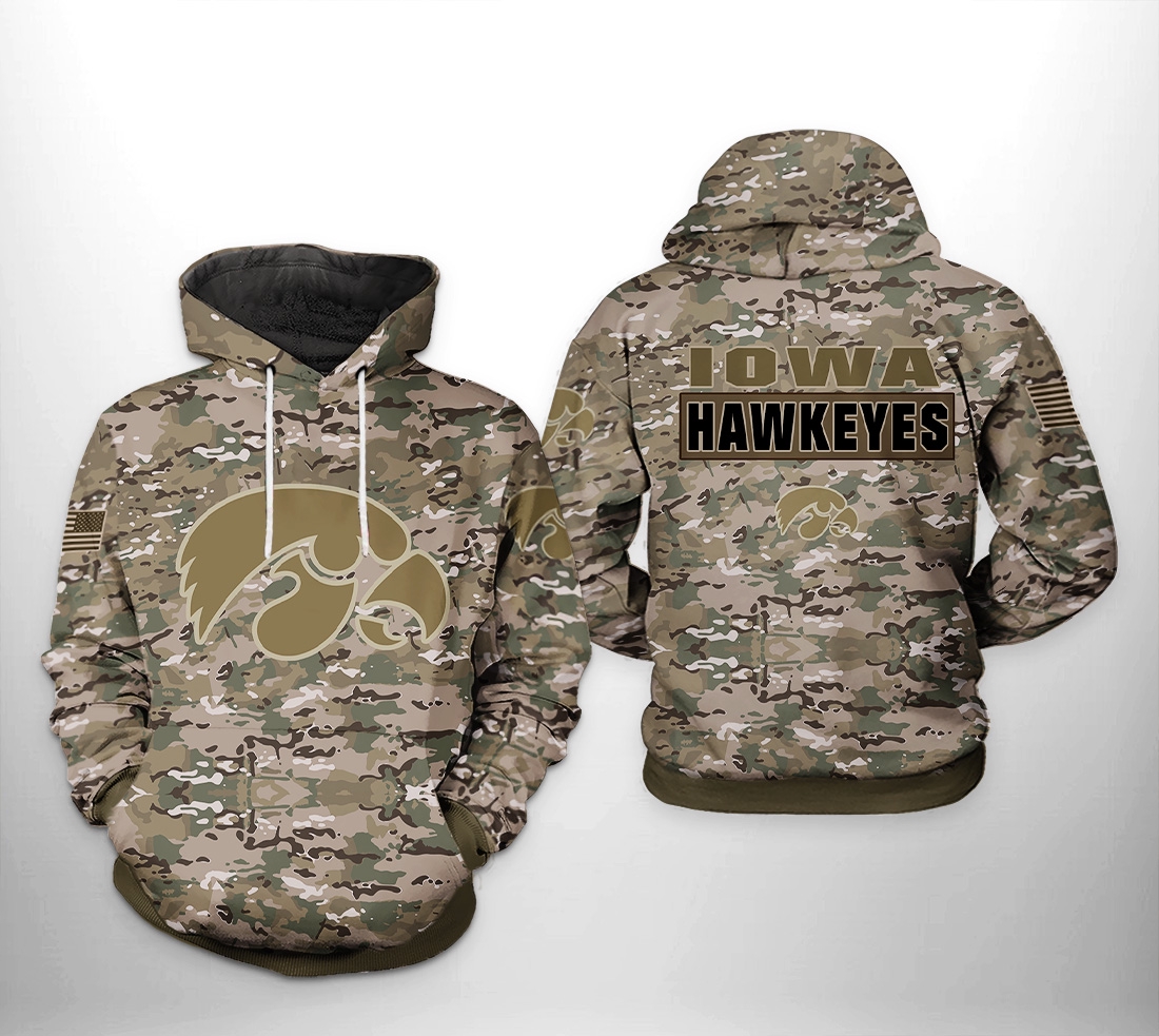 Iowa Hawkeyes Ncaa Camo Veteran 3D All Over Print Zip Hoodie Gifts For Ncaa Fans - All Over Print Hoodie Printful