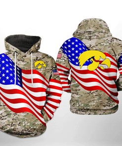 Iowa Hawkeyes Us Flag Camo Veteran 3D All Over Print Hoodie With Zip-Up
