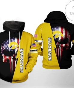 Iowa Hawkeyes Us Flag Skull 3D Hooded Jacket