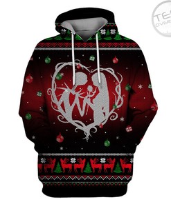 Jack Skellington And Sally Heart Christmas Pattern Red Gifts For Men 3D Hoodie