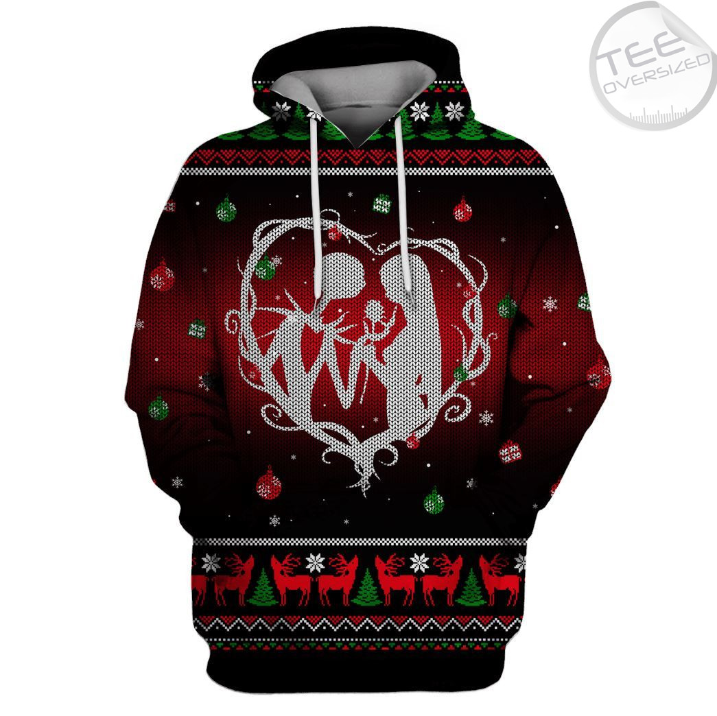 Jack Skellington And Sally Heart Christmas Pattern Red Gifts For Men 3D Hoodie