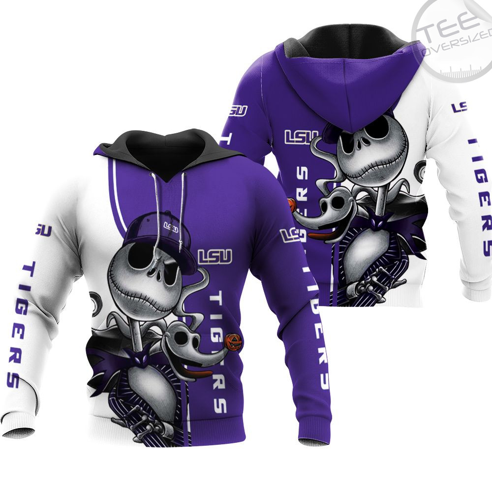 Jack Skellington And Zero Printed Lsu Tigers 3D Hoodie