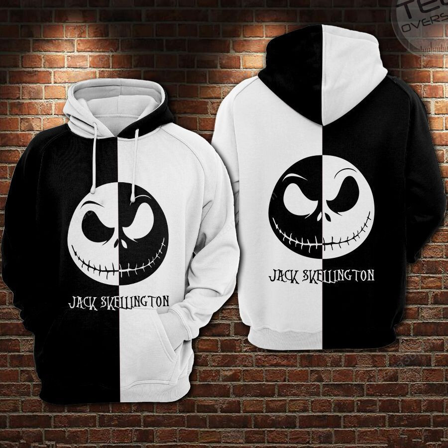 Jack Skellington Black And White All Over Print 3D Hoodie