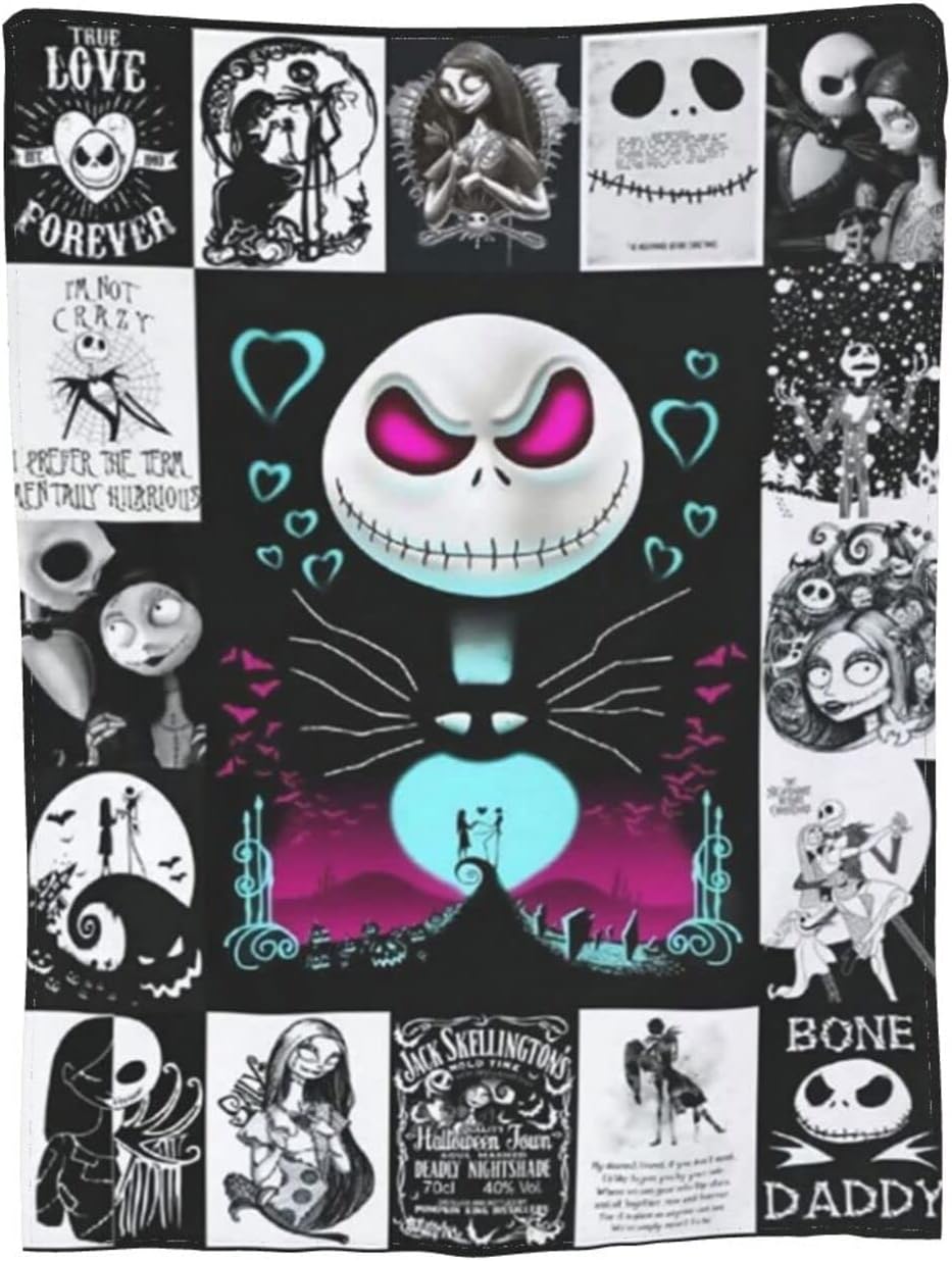 Jack Skellington Flannel Throw Blanket - Ultra Soft Warm Plush Bedding for Couch and Bed