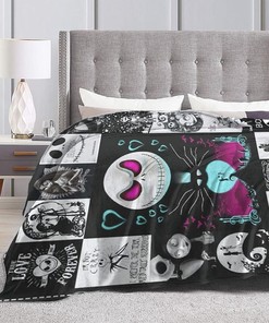 Jack Skellington Flannel Throw Blanket - Ultra Soft Warm Plush Bedding for Couch and Bed