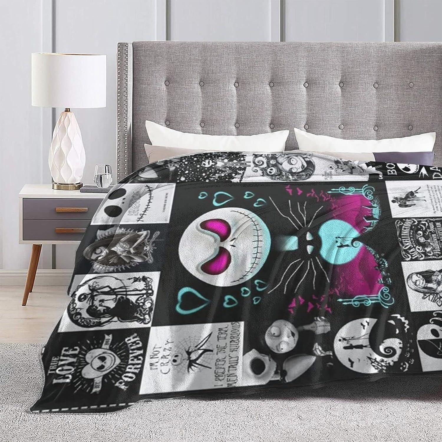 Jack Skellington Flannel Throw Blanket - Ultra Soft Warm Plush Bedding for Couch and Bed