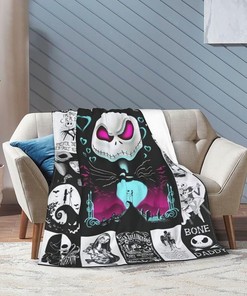 Jack Skellington Flannel Throw Blanket - Ultra Soft Warm Plush Bedding for Couch and Bed
