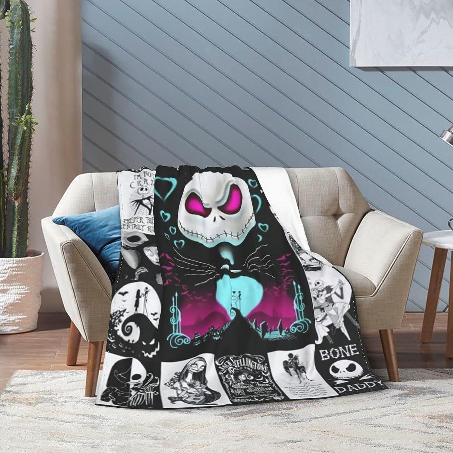 Jack Skellington Flannel Throw Blanket - Ultra Soft Warm Plush Bedding for Couch and Bed