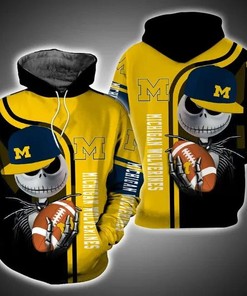 Jack Skellington Hold Ball Michigan Wolverines Mens 3D All Over Print Zip Up Hoodie Gifts For Ncaa Fans