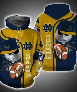 Jack Skellington Hold Ball Notre Dame Fighting Irish Mens 3D All Over Print Zip Up Hoodie Gifts For Ncaa Fans