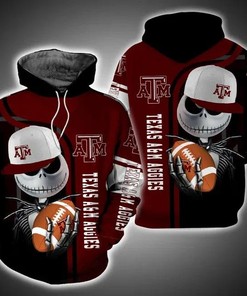 Jack Skellington Hold Ball Texas A&M Aggies Mens 3D All Over Print Zip Up Hoodie Gifts For Ncaa Fans
