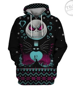 Jack Skellington Night Of Love Christmas Pattern Black 3D Hoodie For Men