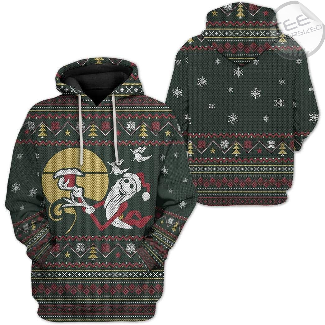 Jack Skellington Santa Claus Chritmas Pattern Black All Over Print Hoodie