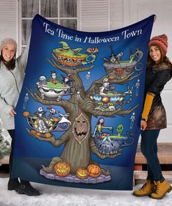 Jack Skellington Tea Time Blanket - Halloween Town Fleece Bedding Throw