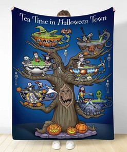 Jack Skellington Tea Time Blanket - Halloween Town Fleece Bedding Throw
