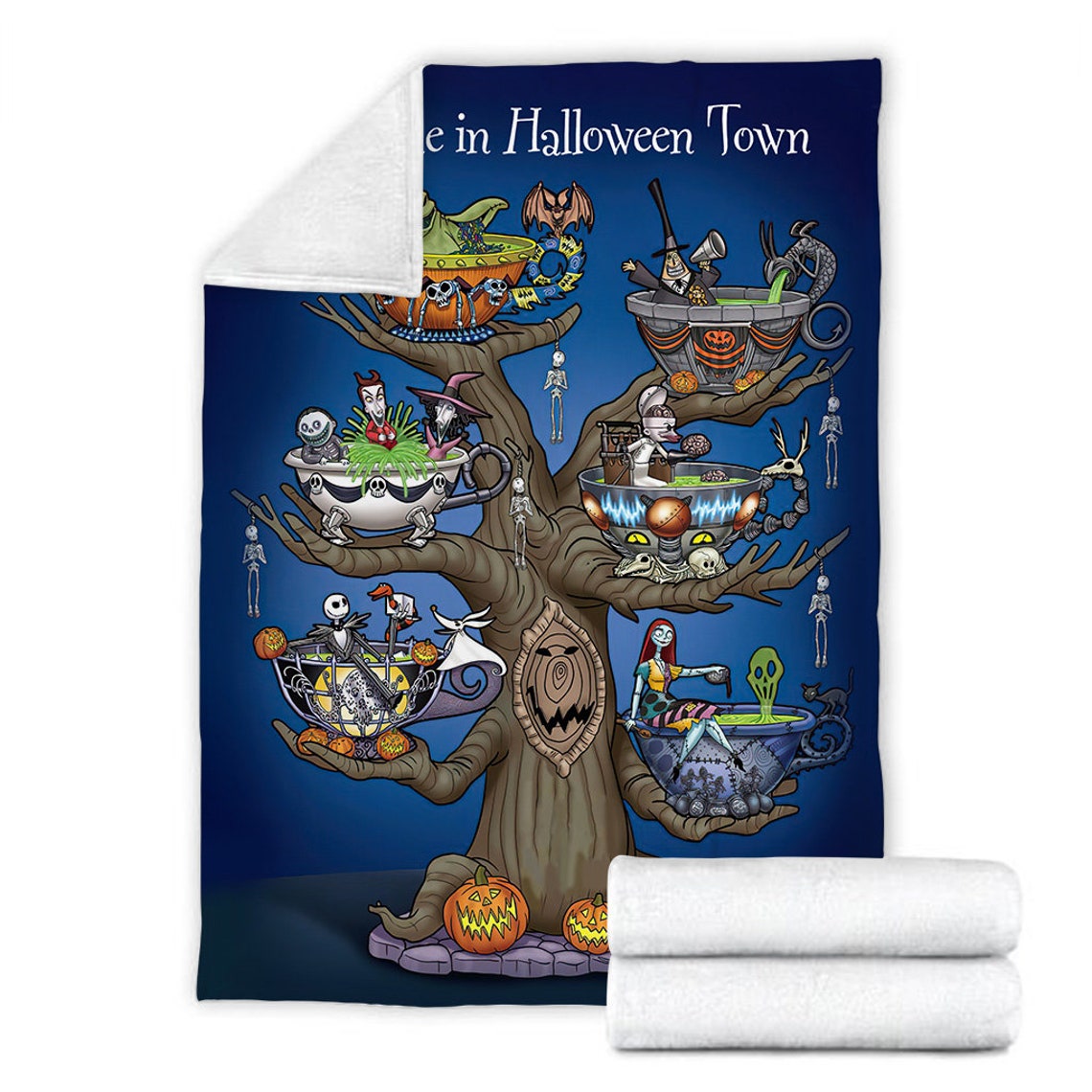 Jack Skellington Tea Time Blanket - Halloween Town Fleece Bedding Throw