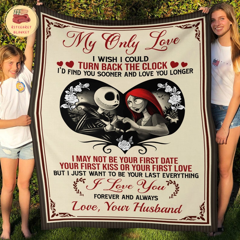 Jack and Sally Fleece Blanket - Personalized My Only Love Quilt Bedding Throw