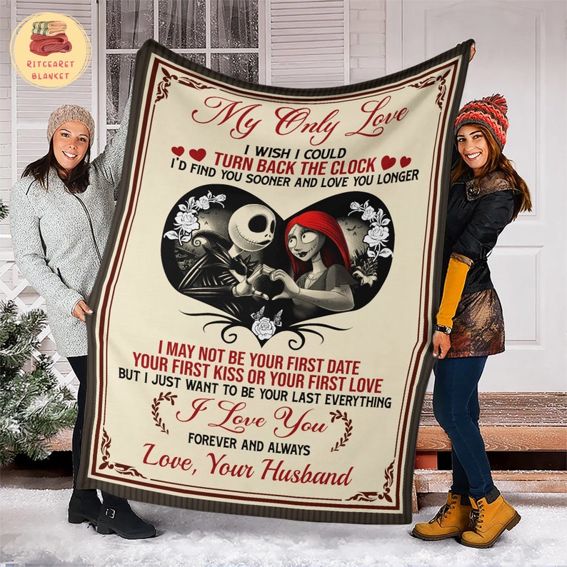 Jack and Sally Fleece Blanket - Personalized My Only Love Quilt Bedding Throw