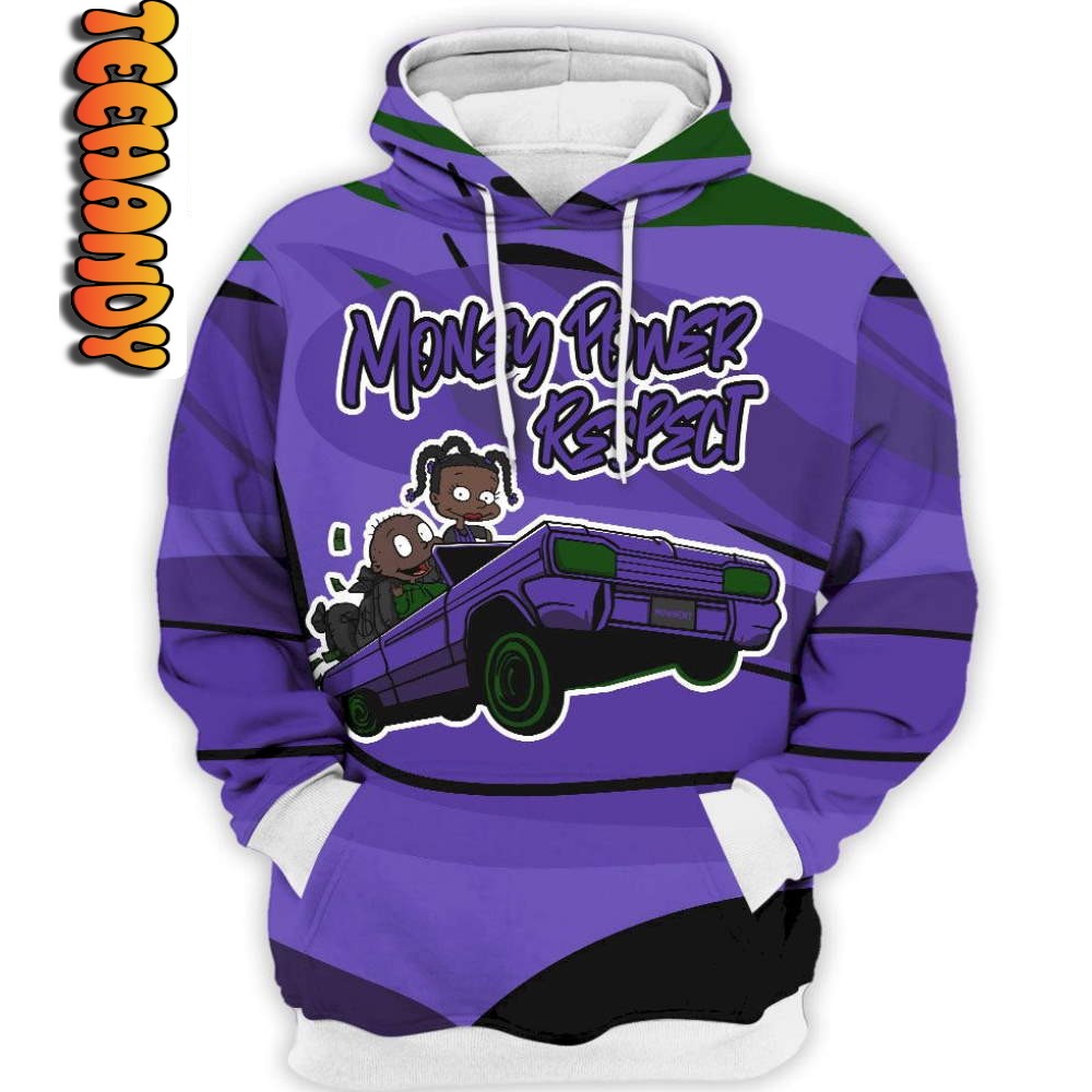 Jordan 13 Retro Court Purple Money Power Respect Custom 3D Hoodie