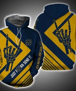 Just Send It Notre Dame Fighting Irish 3D Printful Custom Zip Up Hoodie Gifts For Ncaa Fans