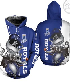Kansas City Royals Jack Skellington And Zero 3D Hoodie - Perfect For Halloween