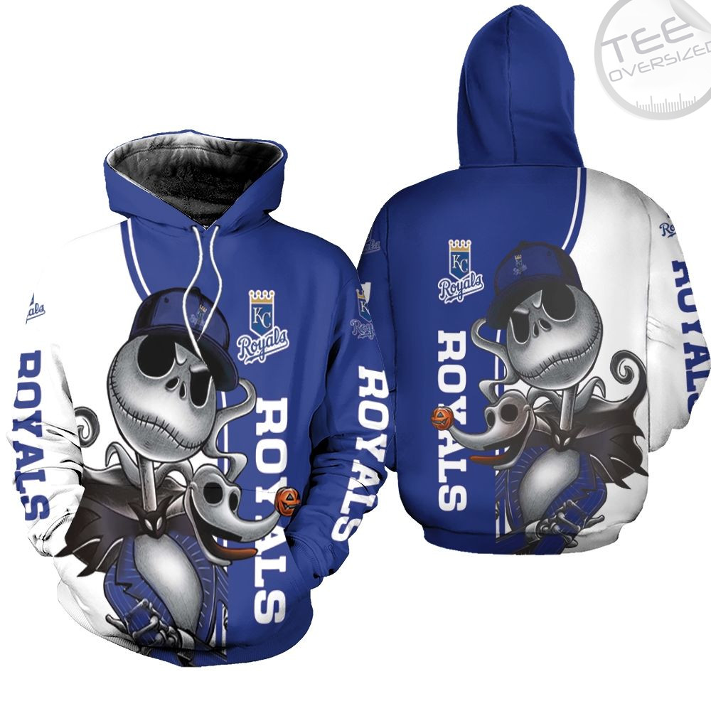 Kansas City Royals Jack Skellington And Zero 3D Hoodie - Perfect For Halloween