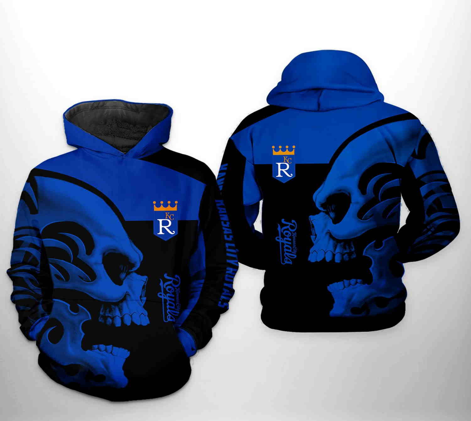 Kansas City Royals Mlb Skull 3D Zipper Hoodie - Perfect For Skull Lovers