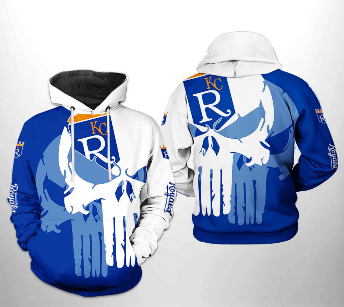 Kansas City Royals Mlb Team Skull 3D Zipper Hoodie - Perfect For Hardcore Fans