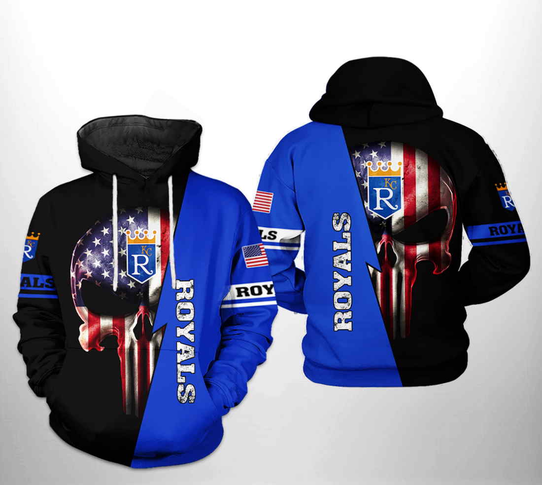 Kansas City Royals Mlb Us Flag Skull 3D Zipper Hoodie - Perfect For Edgy Fans