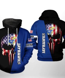 Kansas Jayhawks Hoodie Ncaa Us Flag Skull 3D All Over Print Zip Hoodie - Perfect Gifts For Ncaa Fans