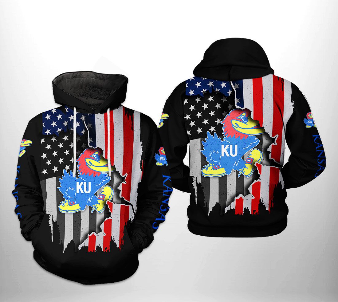 Kansas Jayhawks Usa Flag 3D All Over Print Zip-Up Hoodie Perfect For Fans