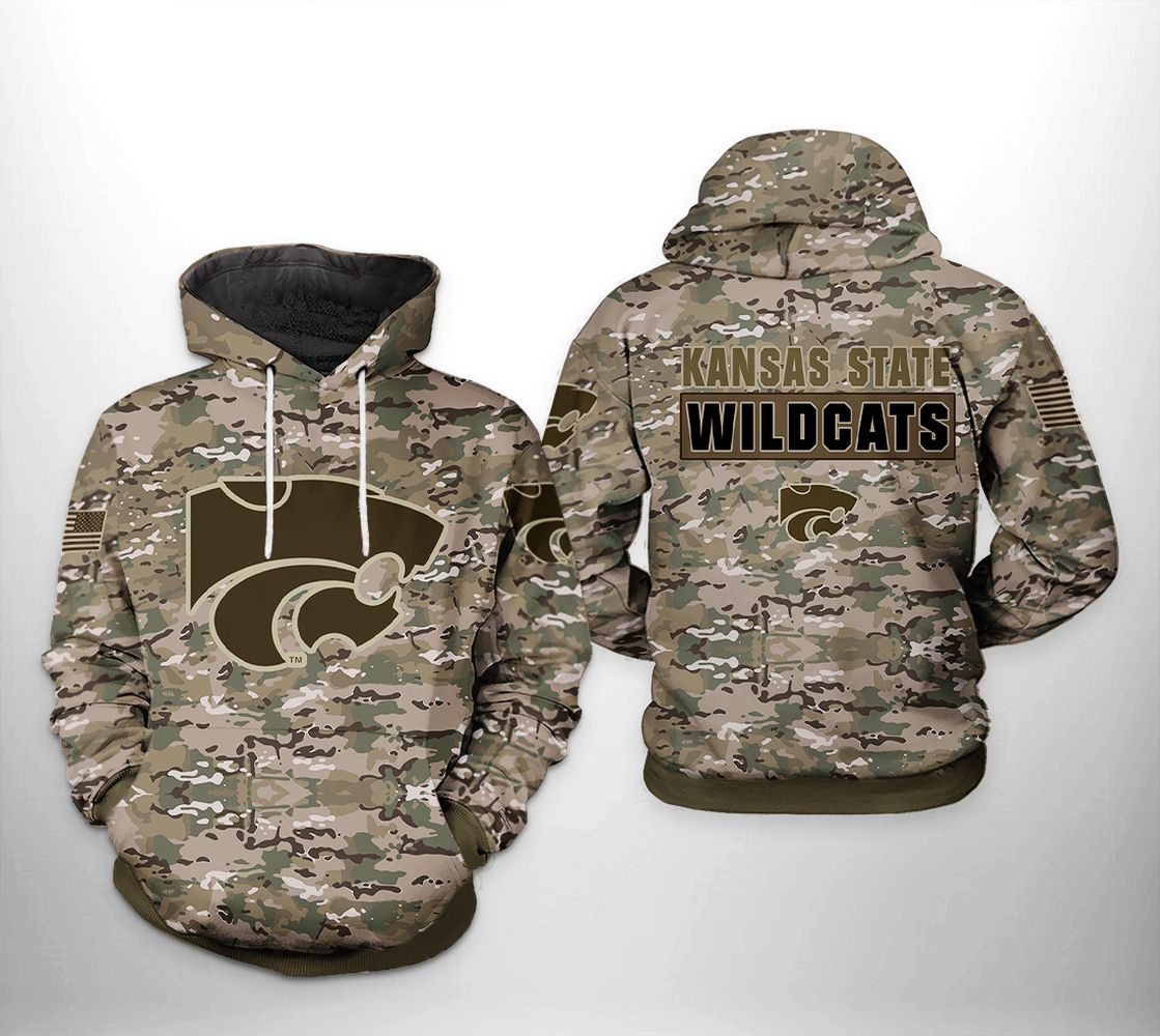 Kansas State Wildcats Camo Veteran All Over Print Zip Hoodie 3D - Patriotic Look For College Fans