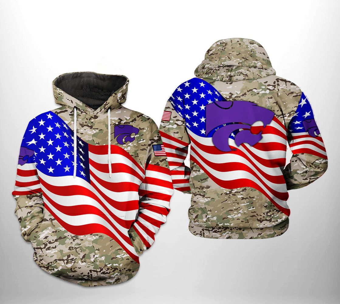 Kansas State Wildcats Us Flag Camo Veteran All Over Print Zip Hoodie 3D - Patriotic And Stylish