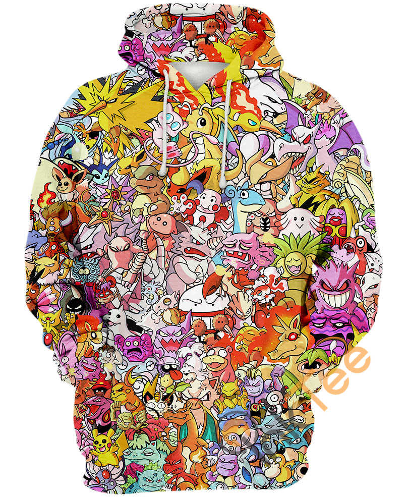 Kanto Pokemon All-Over Print Hoodie With 3D Graphic Print, 3D Graphic Hoodies