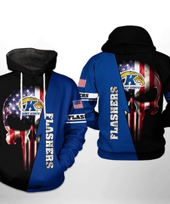 Kent State Golden Flashers Us Flag Skull 3D All Over Print Hoodie With Zip-Up - Perfect For Edgy Fans