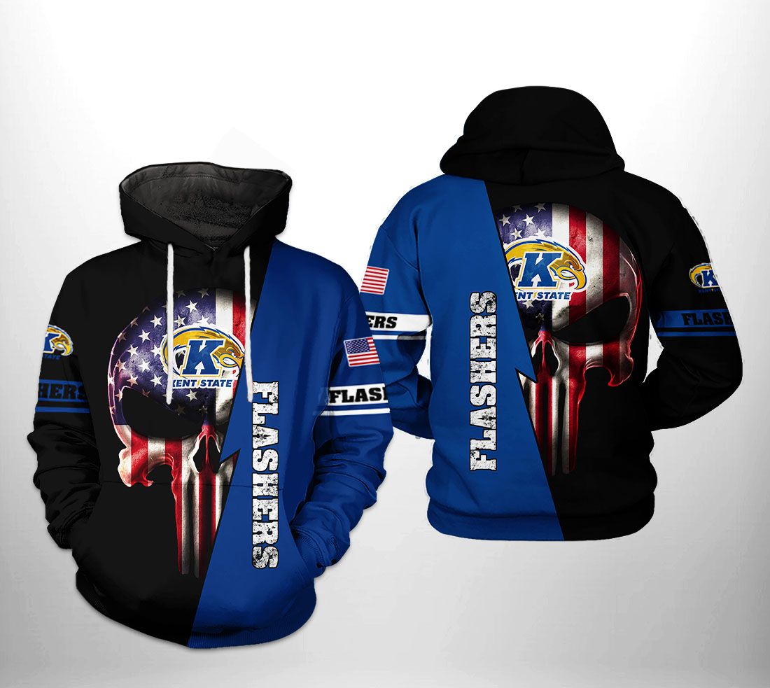 Kent State Golden Flashers Us Flag Skull 3D All Over Print Hoodie With Zip-Up - Perfect For Edgy Fans
