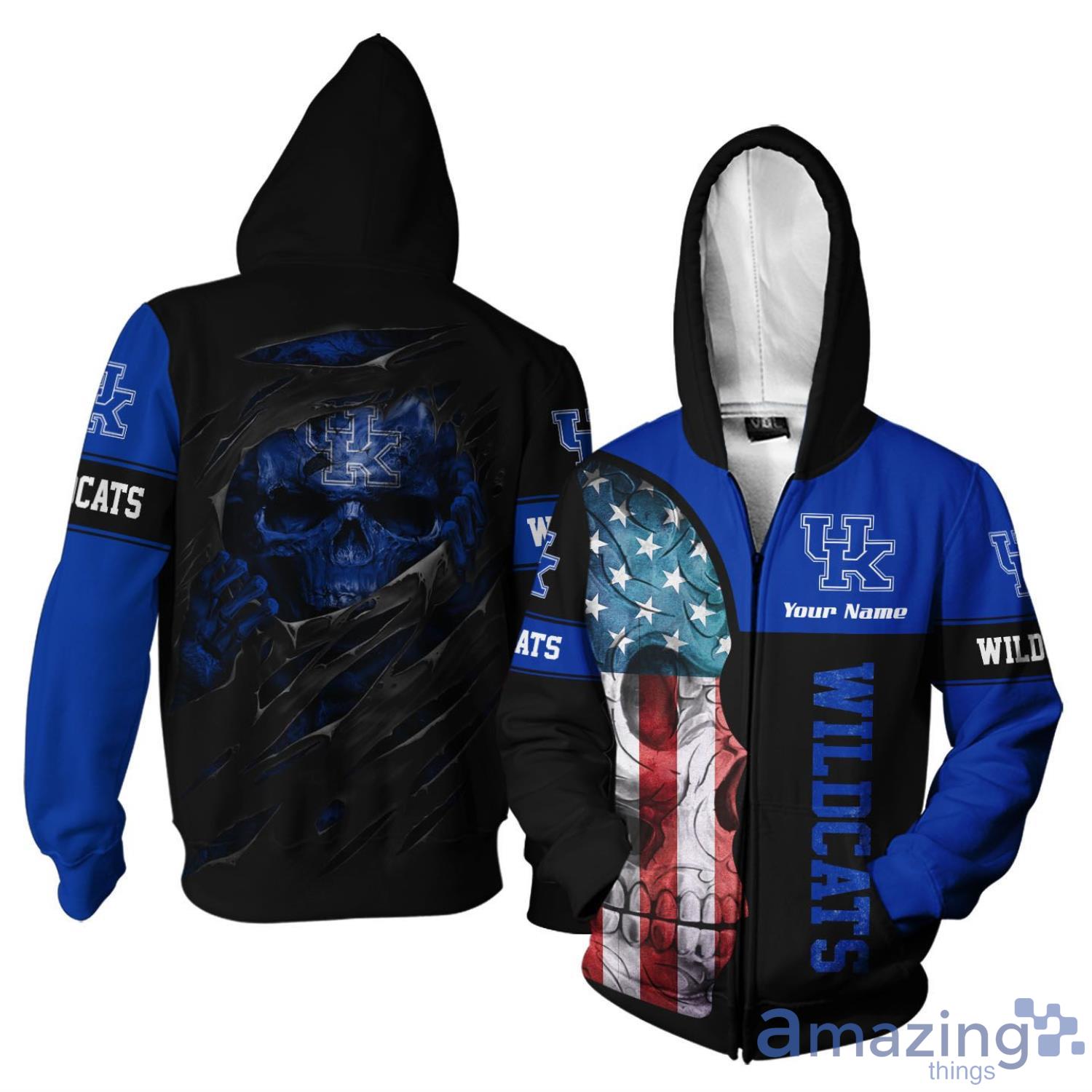 Kentucky Wildcats 146 Skull Custom Name 3D Hoodie - University Of Kentucky