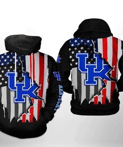 Kentucky Wildcats Heart With Us Flag 3D Zip Hoodie Perfect For Ncaa Fans 