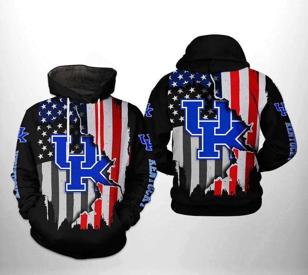 Kentucky Wildcats Heart With Us Flag 3D Zip Hoodie Perfect For Ncaa Fans