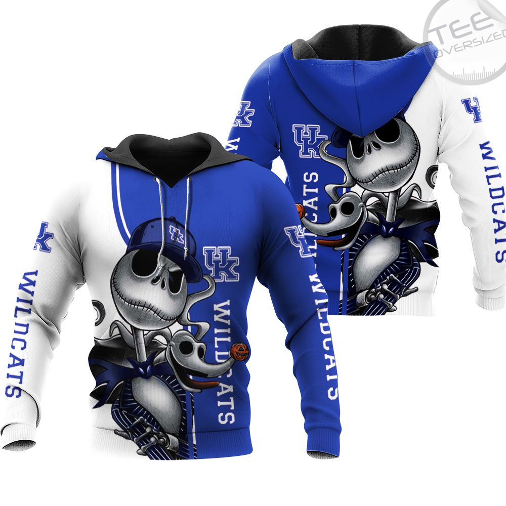 Kentucky Wildcats Jack Skellington Halloween 3D Zip-Up Hoodie Perfect For Ncaa Fans