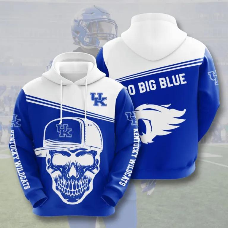 Kentucky Wildcats Skull Go Big Blue 3D Hoodie - Perfect Gifts For Men