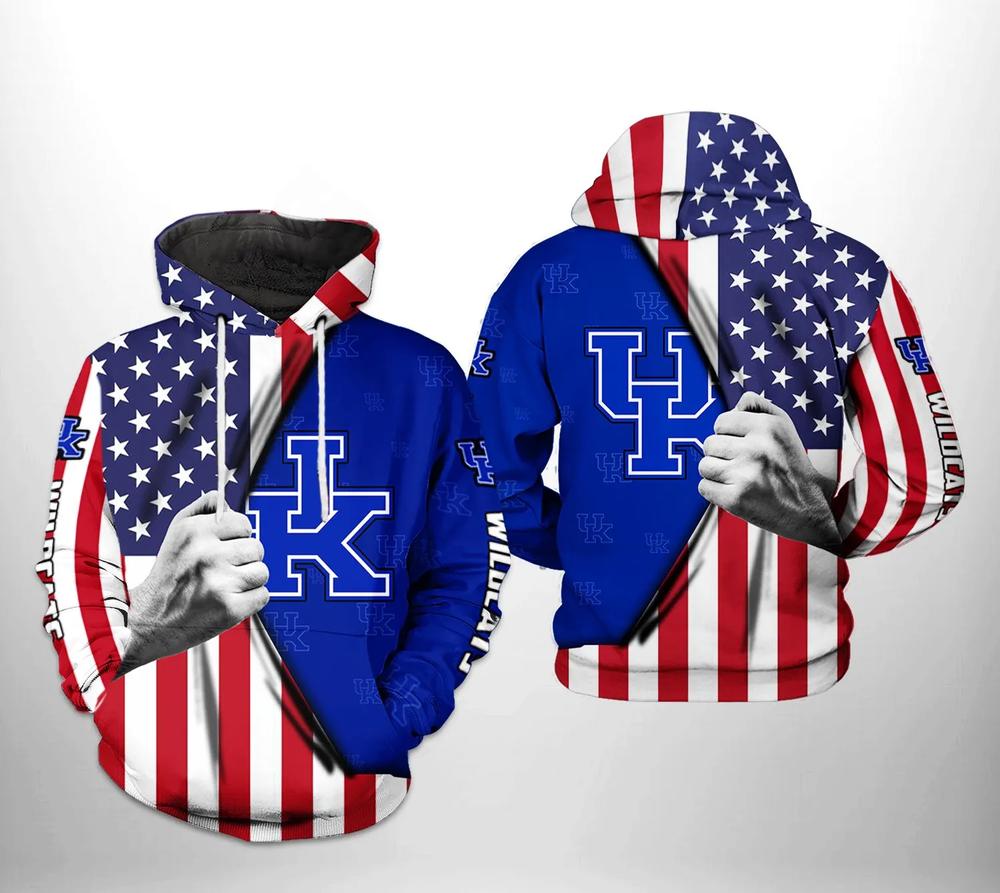 Kentucky Wildcats With Flag American My Heart 3D Hoodie - Unique Gifts For Fans