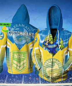 Lightning Mascot Parramatta Eels Nrl 3D Zip Up Hoodie With Personalized Name Option