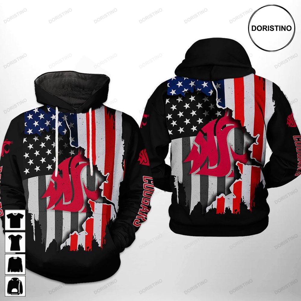 Limited Edition All Over Print Washington State Cougars Flag 3D Hoodie For Men
