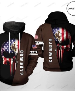 Limited Edition Wyoming Cowboys Flag Skull 3D Hoodie For Men