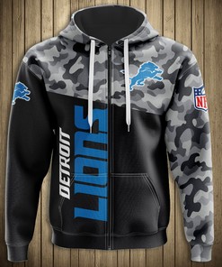 Long Sleeve Detroit Lions 3D Military Hoodie - Perfect For Fans