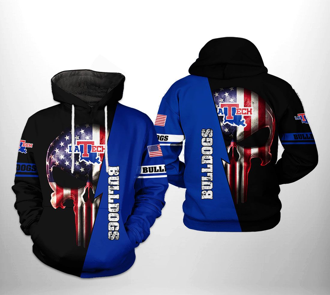 Louisiana Tech Bulldogs Ncaa Us Flag Skull 3D All Over Print Hoodie, Zip-Up Hoodie - All Over Print Hoodies For Women