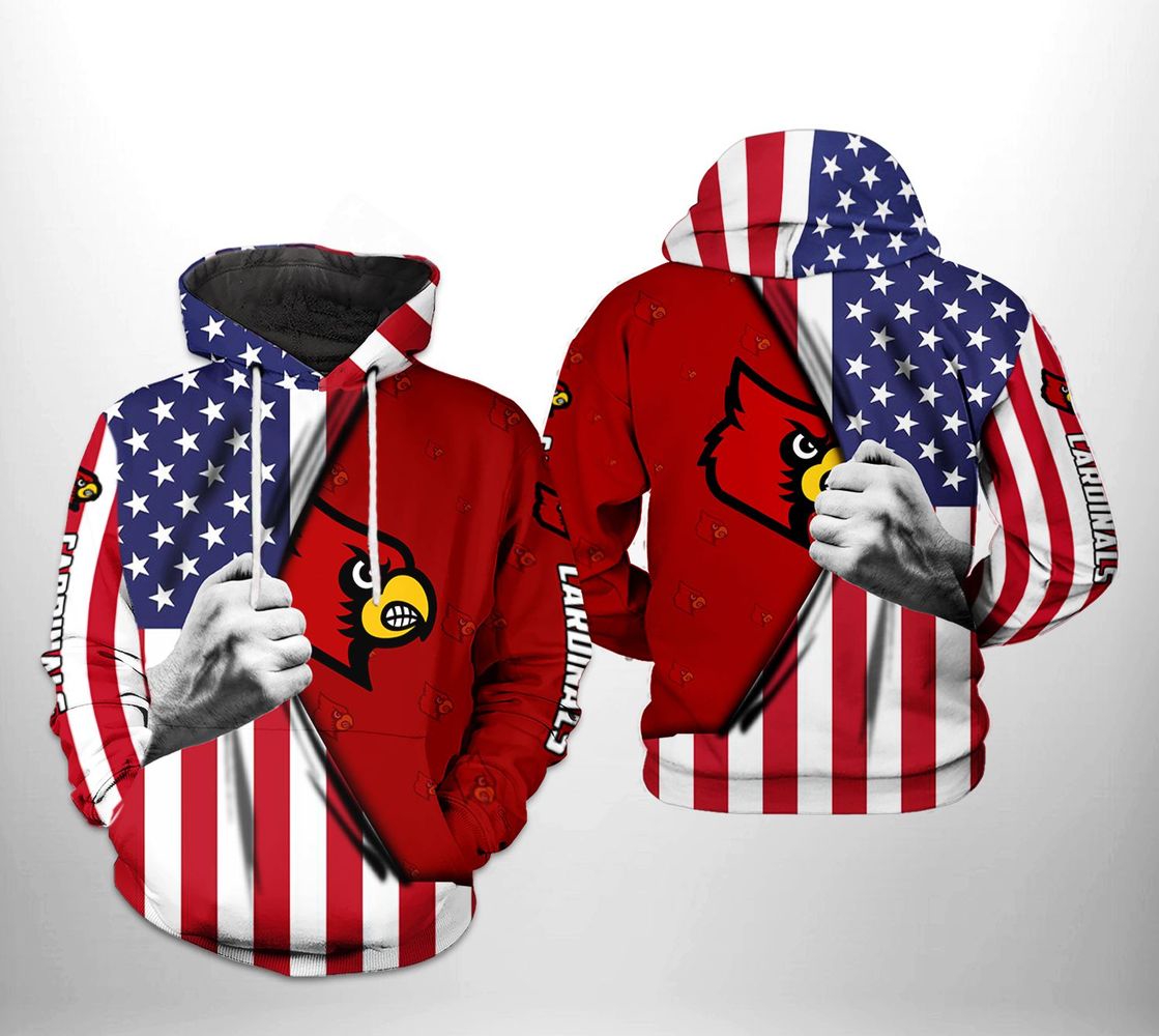 Louisville Cardinals Hoodie Ncaa Us Flag 3D All Over Print Hoodie Zip Hoodie Gifts For Fans
