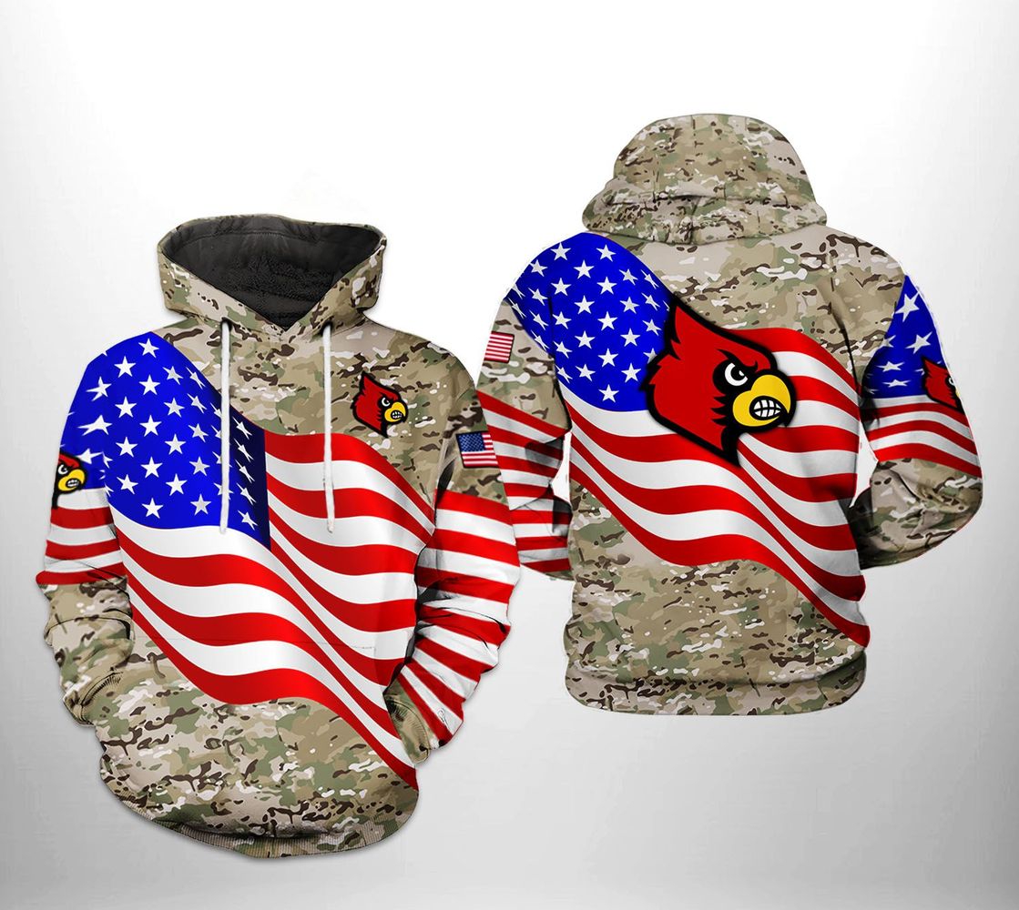 Louisville Cardinals Hoodie Ncaa Us Flag Camo Veteran 3D All Over Print Hoodie Zip Hoodie Gifts For Fans