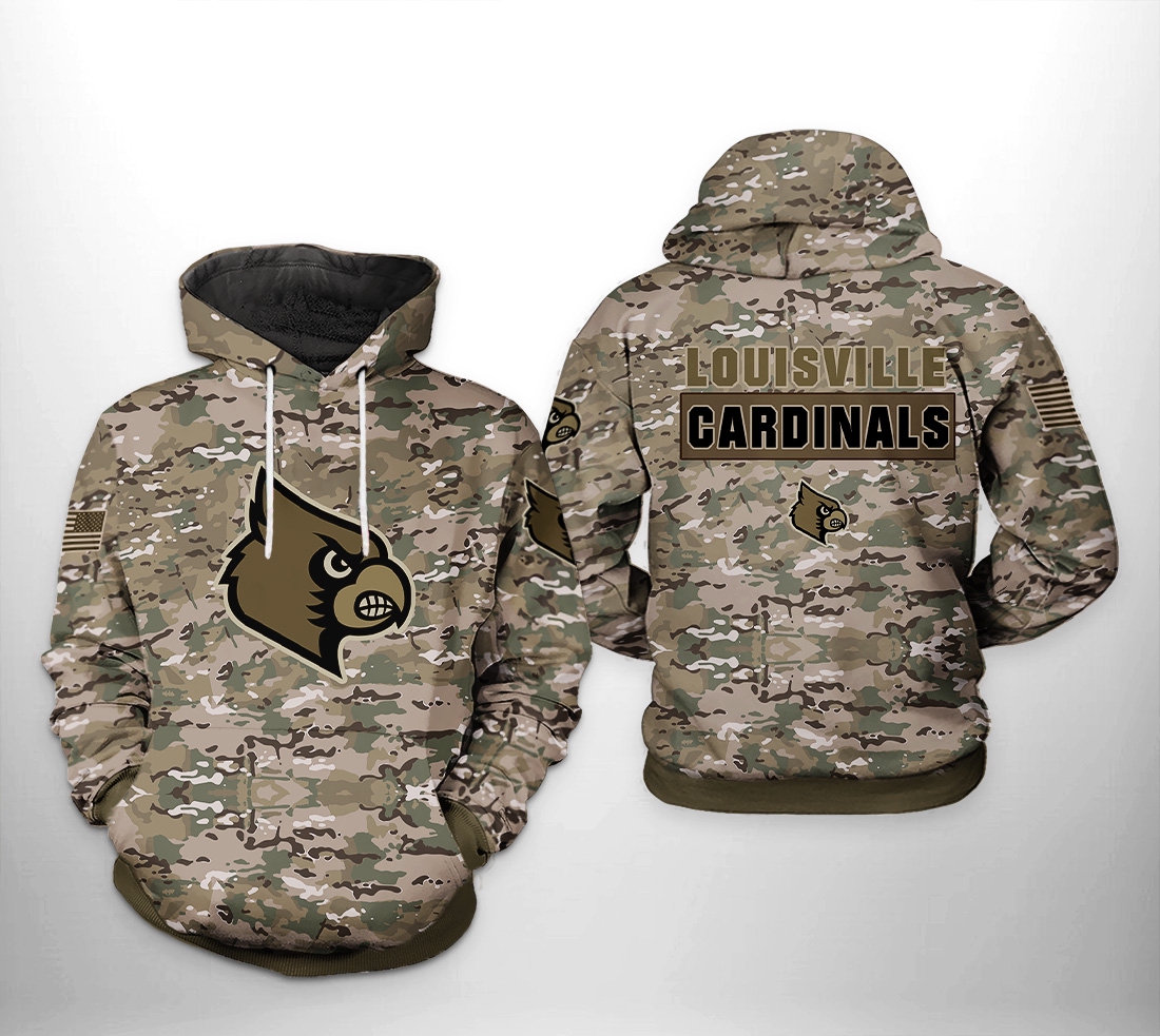 Louisville Cardinals Ncaa Camo Veteran 3D All Over Print Hoodie, Zip-Up Hoodie - All Over Print Zip Up Hoodie Men